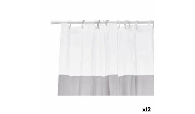 Shower Curtain Transparent 180 x 180 cm Grey Plastic PEVA (12 Units)