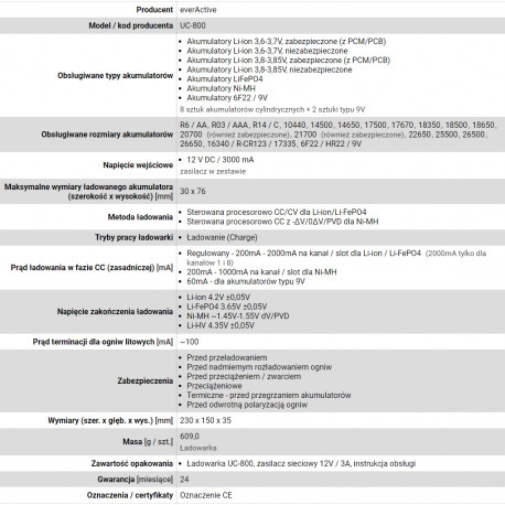 Laadija silindrilistele Li-ion ja Ni-MH akudele everActive UC-800