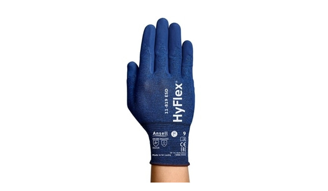 Safety gloves Ansell HyFlex 11-819 ESD, size 8. Thin Nylon, spandex, carbon. Foam nitrile palm dippe