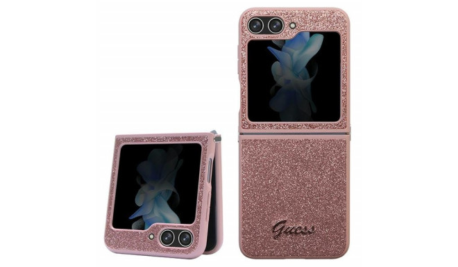 Guess case for Samsung Z Flip5 GUHCZF5HGGSHP pink HC PU/TPU Glitter Script