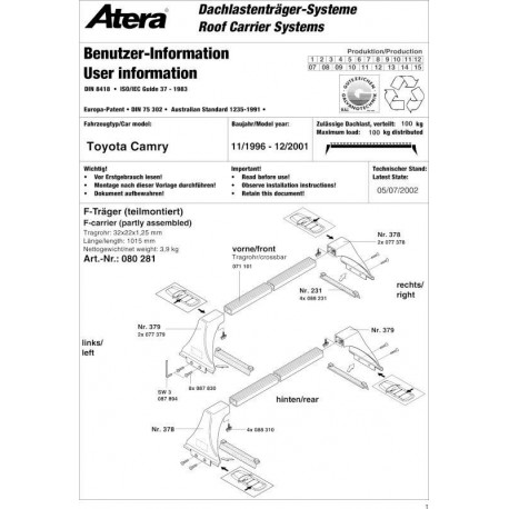 Katuseraam must CAMRY 96-01