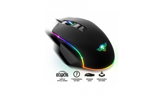 Spirit Of Gamer Pro M1, Mouse Gaming con filo, 7 Pulsanti programmabili, Sensore Ottico 8000 DPI, Retroilluminazione RGB personalizzabile, Mouse Ergonomico con Poggiapollice, Compatible PC Gaming