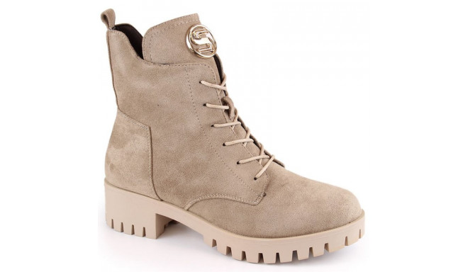 Insulated suede ankle boots with high heel and platform M.Daszyński W SAN22, beige (39)