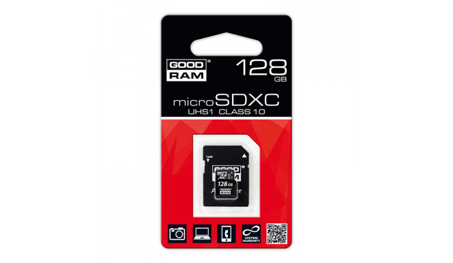 Goodram mälukaart microSDHC 128GB UHS-1 Class 10 + adapter