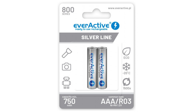 Laetavad patareid everActive Ni-MH R03 AAA 800 mAh Silver Line - 2 tükki