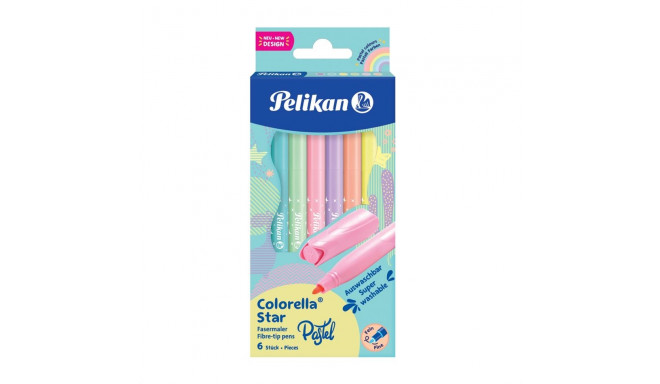 PELIKAN фломастеры Colorella Star, пастельные, круглые, 6 цветов