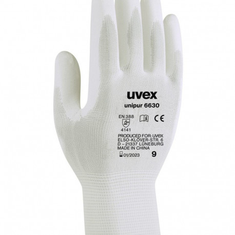 Töökindad Uvex Unipur 6630 PU, valged, suurus 10