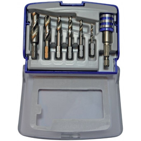 Metal drills set 3-10mm, 7pcs, HSS, 1/4" hex shank, "Half-box"