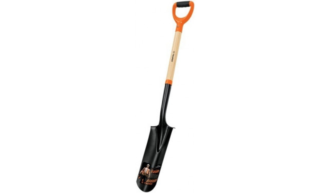 Drain spade with 15x61cm head, wooden shaft, two component D-handle, 112cm, Truper®