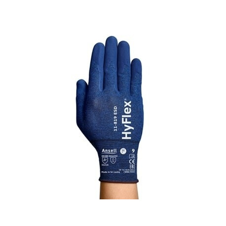 Safety gloves Ansell HyFlex 11-819 ESD, size 10. Thin Nylon, spandex, carbon. Foam nitrile palm dipp