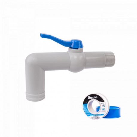 Komplekt - 90° 1'' kraan 25-32mm voolikule, pikkus 18cm, PTFE teibiga