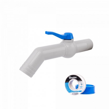 Set - PP 45° 1'' faucet for 25-32mm hose, length 20cm, with PTFE tape.