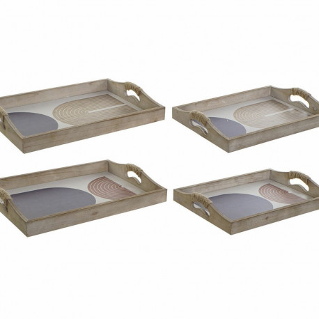 Tray DKD Home Decor 40,6 x 30 x 6 cm Beige Blue MDF Wood (2 Units)