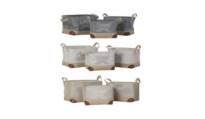 Basket set DKD Home Decor Beige Grey Light brown 40 x 30 x 24 cm Polyester Wood 3 Pieces (3 Units)