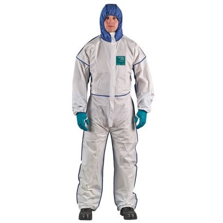 Disposable coverall, type 5/6, Ansell Alphatec 1800 Comfort, white/blue, beathable full back, size L