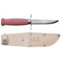 Kids knife Morakniv Scout 39 Safe, leather sheath and double finger guard, Lingonberry