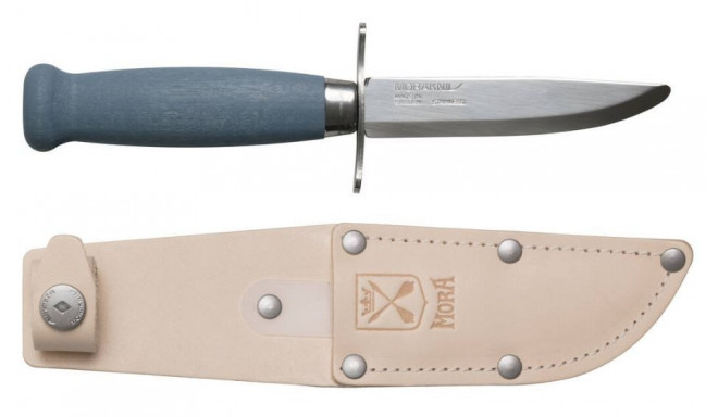 Kids knife Morakniv Scout 39 Safe, leather sheath and double finger guard, Blueberry