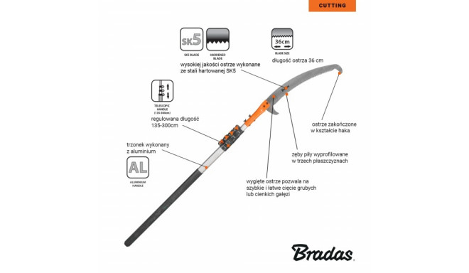 Saw with a hook V-SERIES on a telescopic handle 5.5 m / blade 360 mm