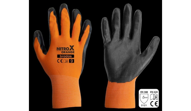 Apsauginės pirštinės Bradas Nitrox Orange, nitrilas, dydis 9