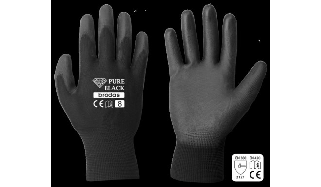 Gloves PURE BLACK PU, size 8