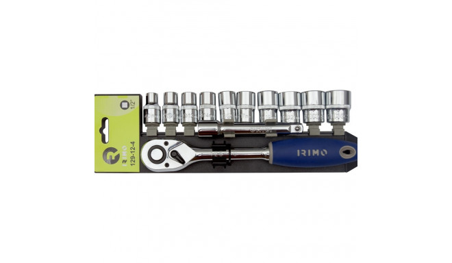 Ratchet with sockets 10-24mm+extension 1/2" 12 pcs Irimo