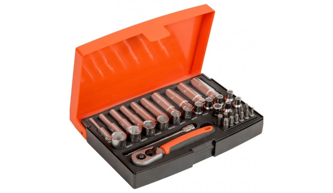 Short and long sockets set 4-13mm + bits PH,PZ,HEX,TORX 37 pcs 1/4"