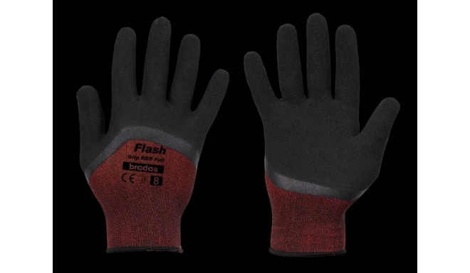 Darbo pirštinės Flash Grip Red Full, padengtos lateksu, 9 d.