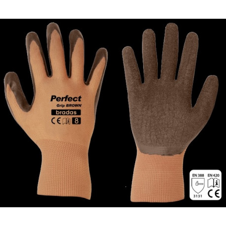 Gloves PERFECT GRIP BROWN latex, size 8