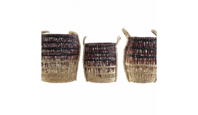 Basket set DKD Home Decor Natural Lilac Seagrass Tropical 39 x 39 x 41 cm 3 Pieces