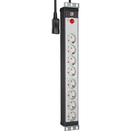 Premium-Line toitejaotur 19" 8-kohaline 1,5HE 3Meter IEC-võrgupistik, must/helehall