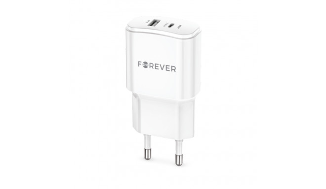 Forever TC-01-20AC PD QC charger 1x USB-C 1x USB 20W white