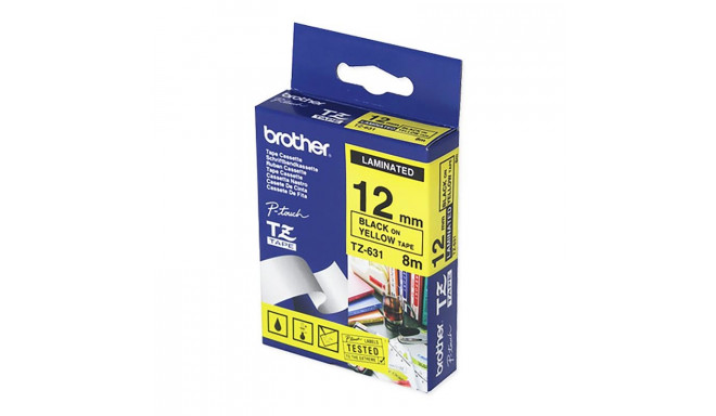 Lint Brother TZE631 12mm must/kollane 8m