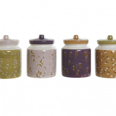 Tin DKD Home Decor Green Pink Mustard Lilac Dolomite Shabby Chic 1 L 12 x 12 x 16 cm (4 Units)