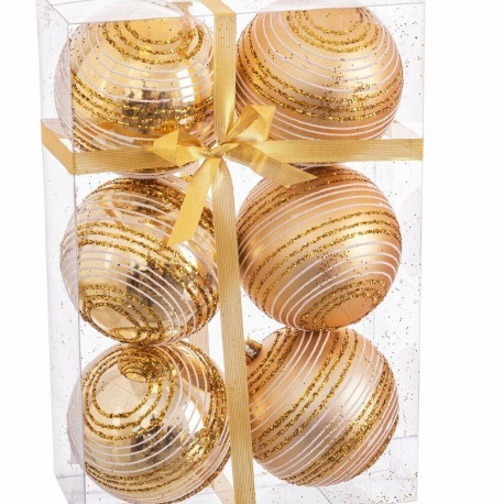 Christmas Baubles Golden Plastic Spiral 8 x 8 x 8 cm (6 Units)