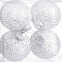 Christmas Baubles White Silver Plastic Fabric Sequins 10 x 10 x 10 cm (4 Units)