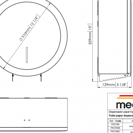 MEDICLINICS PR2789CS 3 roll TOILET PAPER DISP. INDUST.27,5Øcm, satin