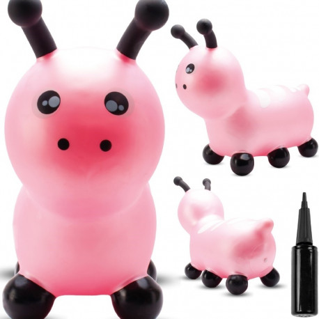 Skoczek gumowy dla dzieci GĄSIENICZKA 55 cm różowy do skakania z pompką