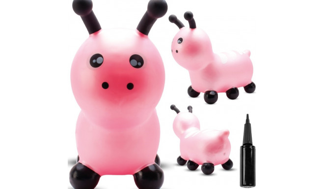 Skoczek gumowy dla dzieci GĄSIENICZKA 55 cm różowy do skakania z pompką