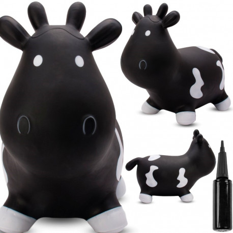 Skoczek gumowy dla dzieci KRÓWKA 57 cm czarno-biały do skakania z pompką