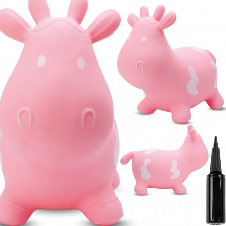 Skoczek gumowy dla dzieci KRÓWKA 57 cm jasno różowy do skakania z pompką