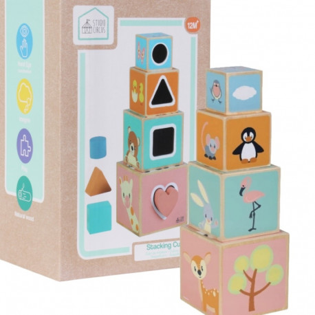 Wysoki sorter klocki drewniane zestaw 8 elementów 36 cm