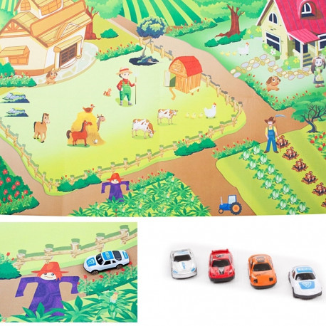 Laste põrandamatt Ranczo autodega 120x80cm
