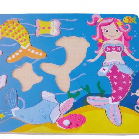 Puzzle drewniane syrenka Zestaw drewniany 9 elementów 26x20 cm dla księżniczki
