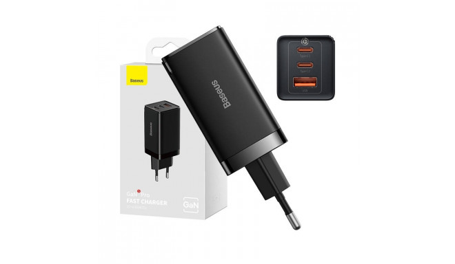 Wall charger Baseus GaN5 Pro 2xUSB-C + USB, 65W (black)