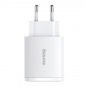 Ładowarka sieciowa Baseus Compact Quick Charger, 2xUSB, USB-C, PD, 3A, 30W (biała)