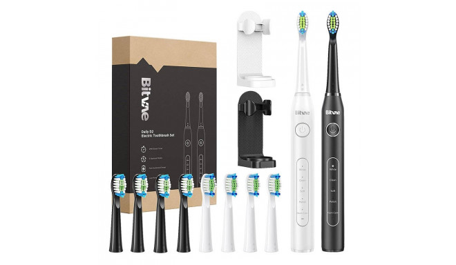 Sonic toothbrushes with tips set and 2 holders Bitvae D2+D2 (white and black)