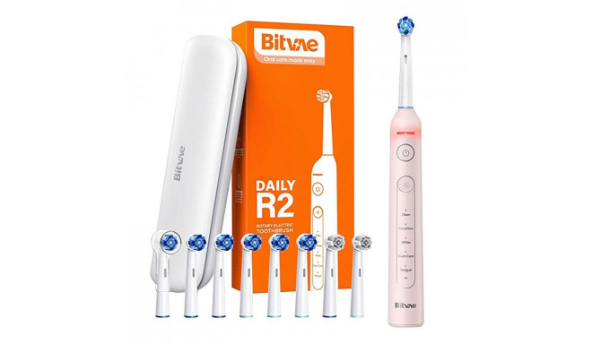 Rotary  toothbrush with tips set and travel case Bitvae R2 (pink)