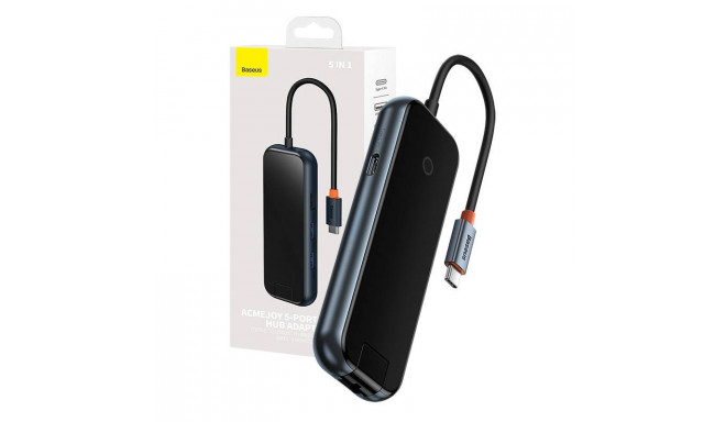 Hub 5in1 Baseus AcmeJoy series USB-C to 2xUSB 3.0 + USB 2.0 + USB-C PD + RJ45 (dark grey)