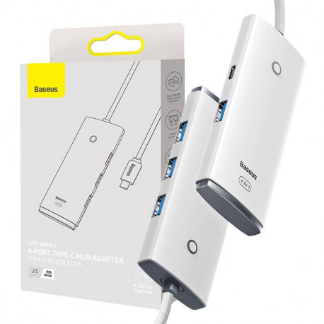 Baseus Lite Series Hub 4in1 USB-C to 4x USB 3.0 + USB-C, 25cm (White ...