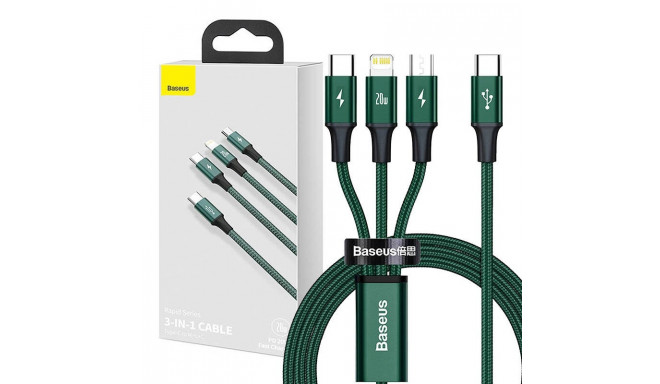 Baseus Rapid Series 3-in-1 cable USB-C For M+L+T 20W 1.5m (Green )